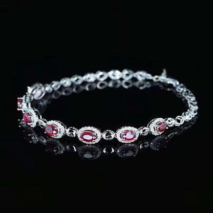 18k White Gold Red Ruby Gemstone Tennis Bracelet