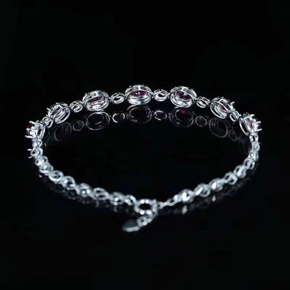 18k White Gold Red Ruby Gemstone Tennis Bracelet