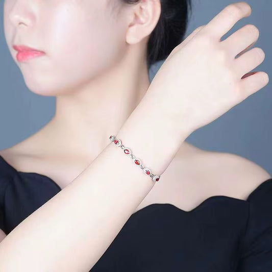 18k White Gold Red Ruby Gemstone Tennis Bracelet