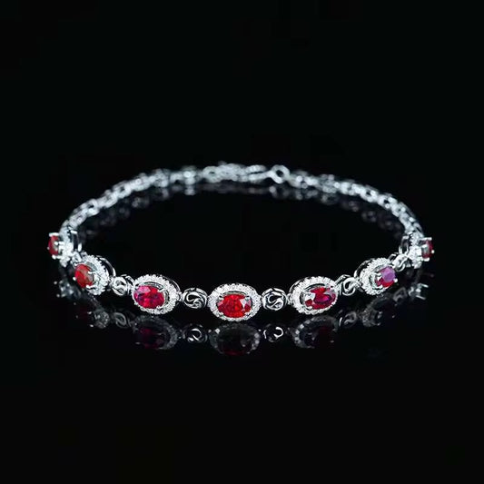 18k White Gold Red Ruby Gemstone Tennis Bracelet