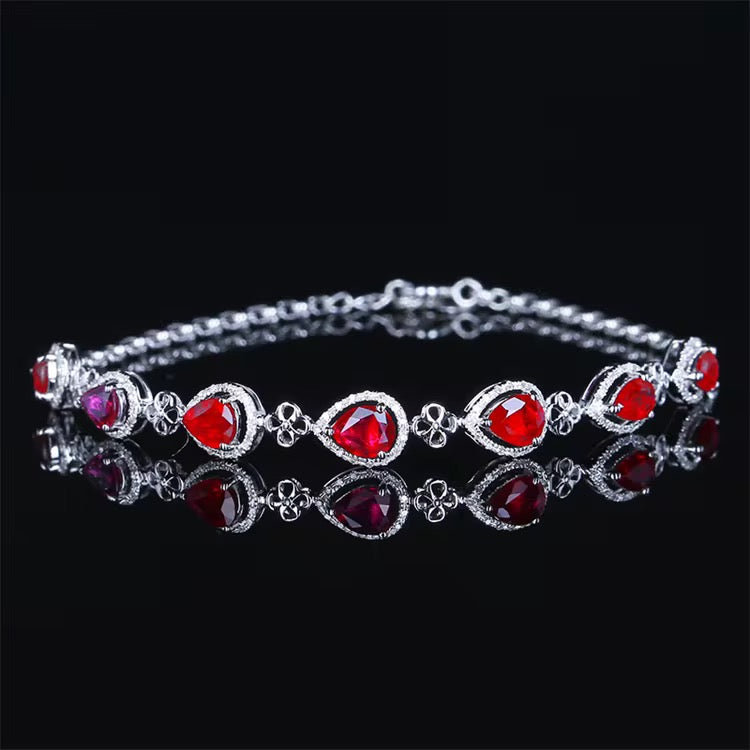 18k White Gold Red Ruby Gemstone Tennis Bracelet