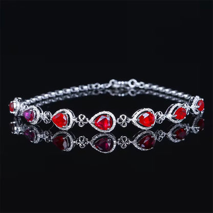 18k White Gold Red Ruby Gemstone Tennis Bracelet