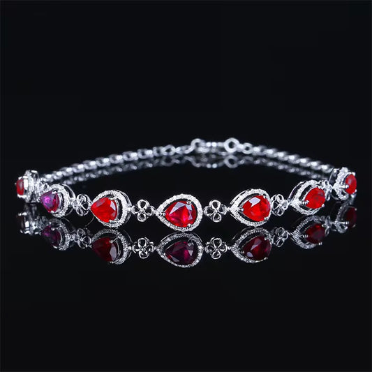 18k White Gold Red Ruby Gemstone Tennis Bracelet