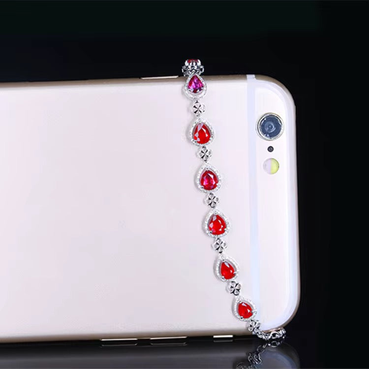 18k White Gold Red Ruby Gemstone Tennis Bracelet