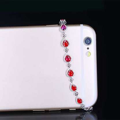 18k White Gold Red Ruby Gemstone Tennis Bracelet