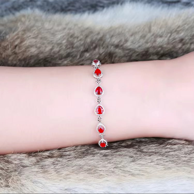 18k White Gold Red Ruby Gemstone Tennis Bracelet
