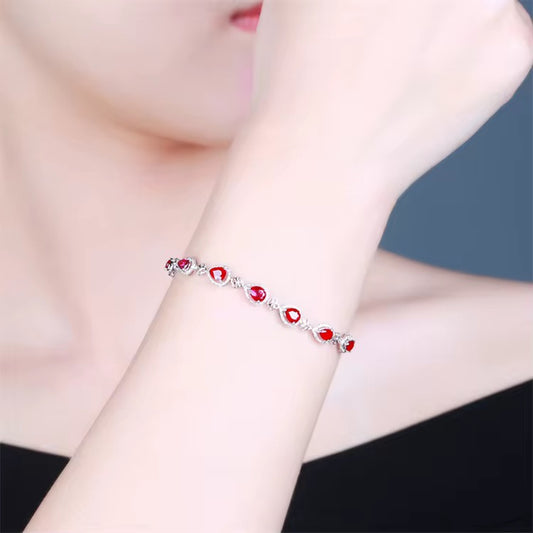 18k White Gold Red Ruby Gemstone Tennis Bracelet