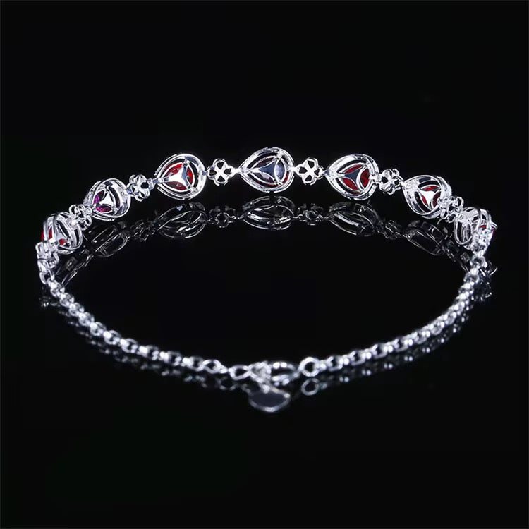 18k White Gold Red Ruby Gemstone Tennis Bracelet