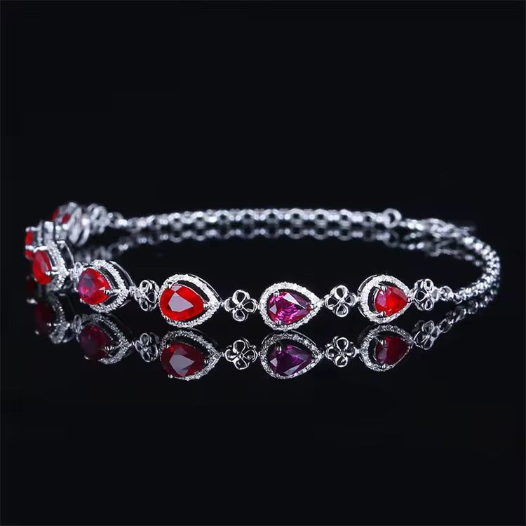 18k White Gold Red Ruby Gemstone Tennis Bracelet