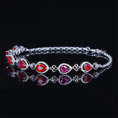 18k White Gold Red Ruby Gemstone Tennis Bracelet