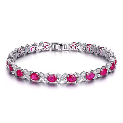 18k White Gold Myanmar Ruby Gemstone Tennis Bracelet