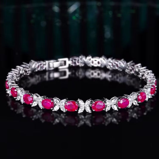 18k White Gold Myanmar Ruby Gemstone Tennis Bracelet
