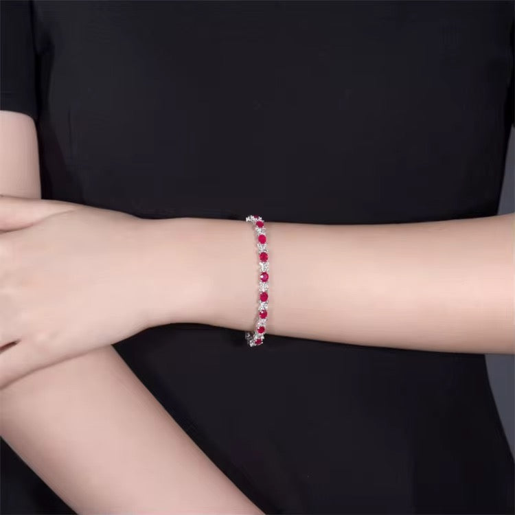 18k White Gold Myanmar Ruby Gemstone Tennis Bracelet