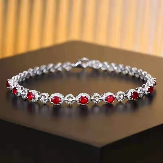 18k White Gold Red Ruby Gemstone Tennis Bracelet