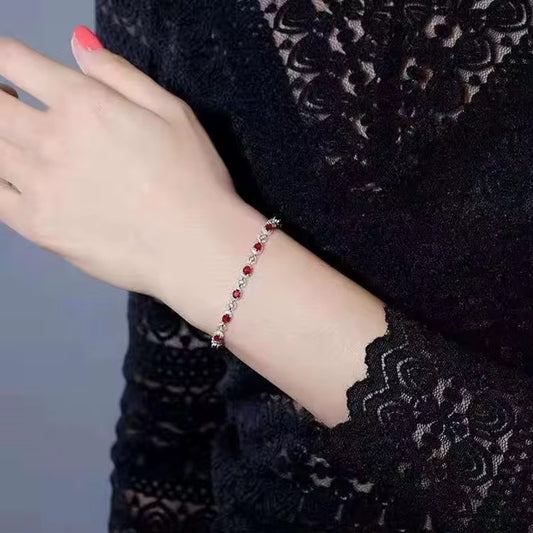 18k White Gold Red Ruby Gemstone Tennis Bracelet