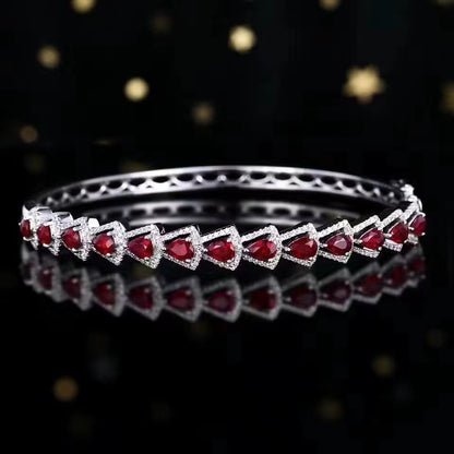 18k White Gold Pigeon Blood Red Ruby Gemstone Bangle Bracelet