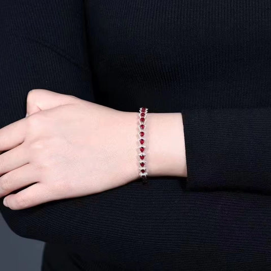 18k White Gold Pigeon Blood Red Ruby Gemstone Bangle Bracelet
