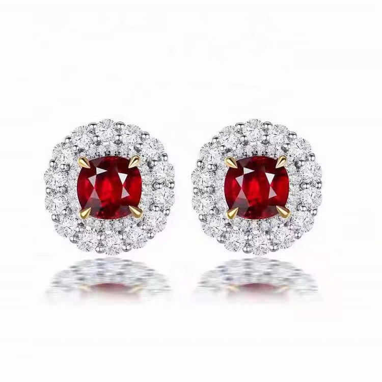 18k White Gold Red Ruby Gemstone Earrings