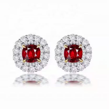 18k White Gold Red Ruby Gemstone Earrings