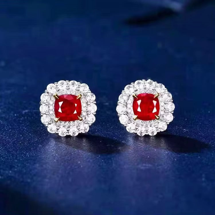 18k White Gold Red Ruby Gemstone Earrings