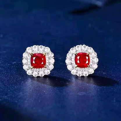 18k White Gold Red Ruby Gemstone Earrings
