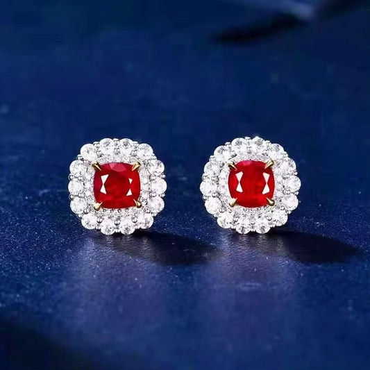 18k White Gold Red Ruby Gemstone Earrings