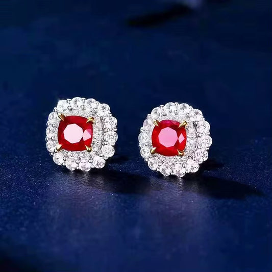18k White Gold Red Ruby Gemstone Earrings