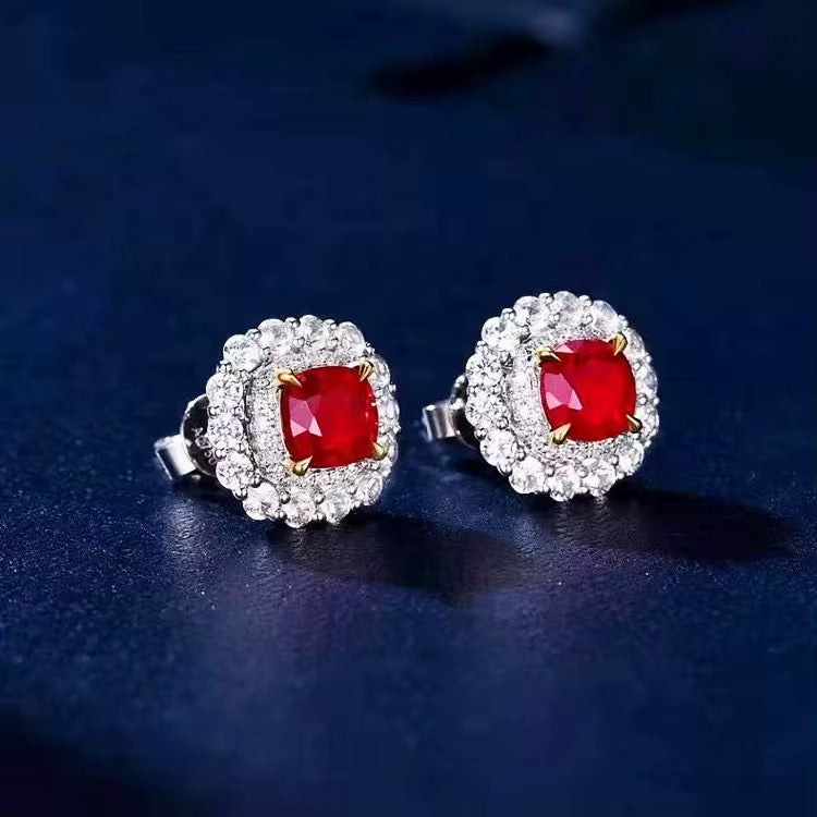 18k White Gold Red Ruby Gemstone Earrings