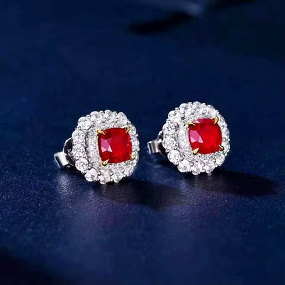 18k White Gold Red Ruby Gemstone Earrings