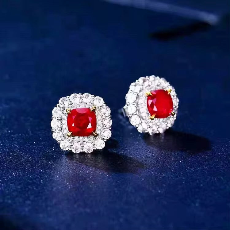 18k White Gold Red Ruby Gemstone Earrings