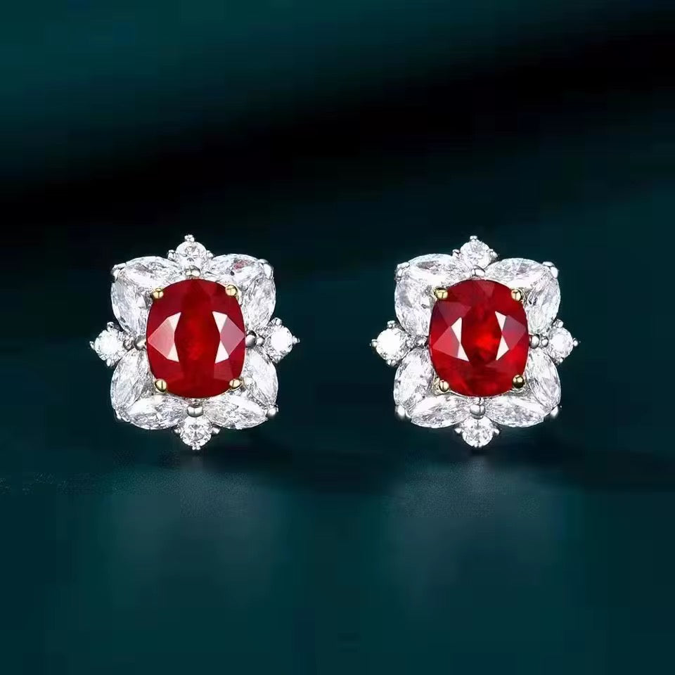 18k White Gold Pigeon Blood Red Ruby Gemstone Earrings