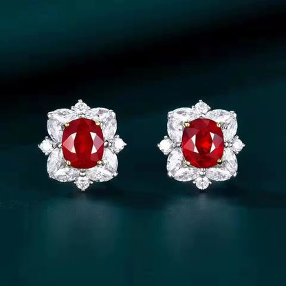 18k White Gold Pigeon Blood Red Ruby Gemstone Earrings
