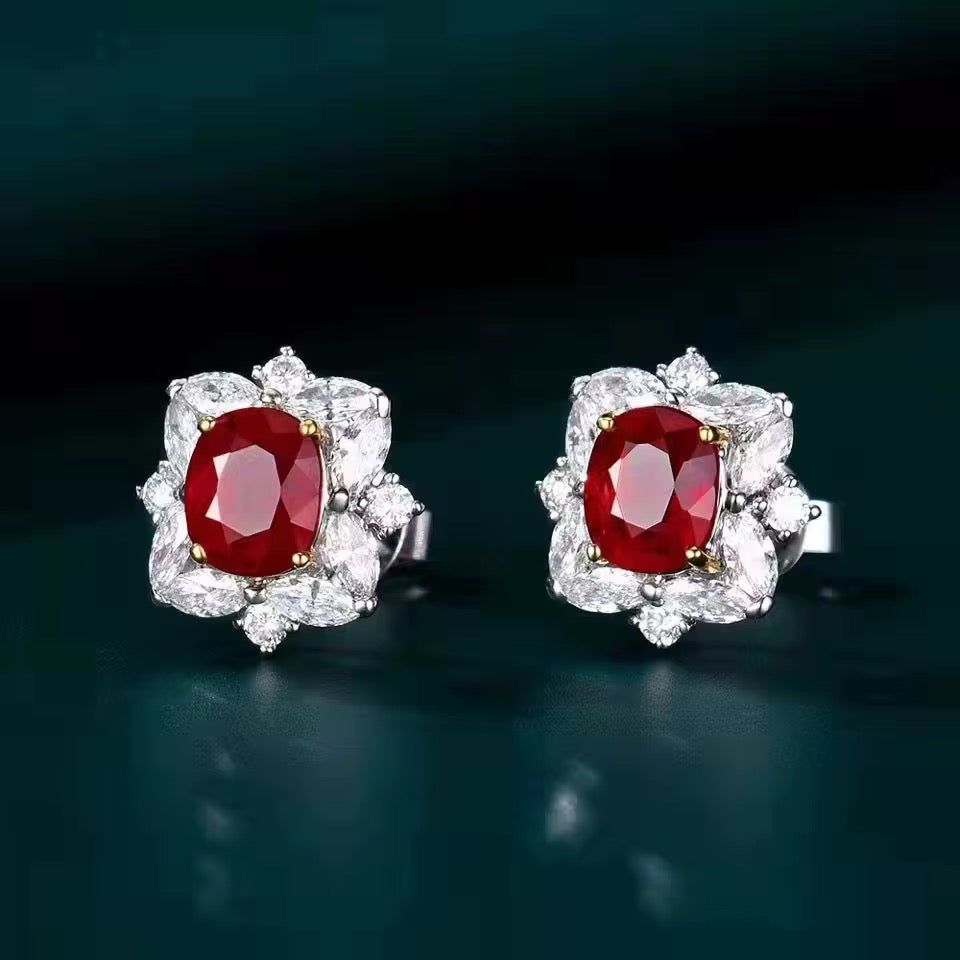 18k White Gold Pigeon Blood Red Ruby Gemstone Earrings