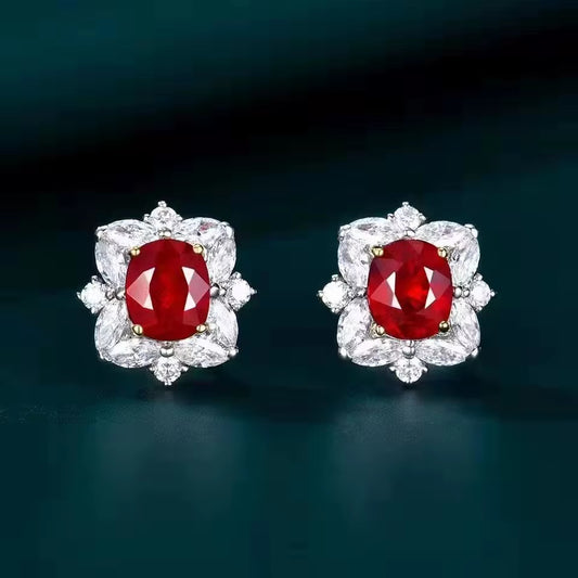 18k White Gold Pigeon Blood Red Ruby Gemstone Earrings