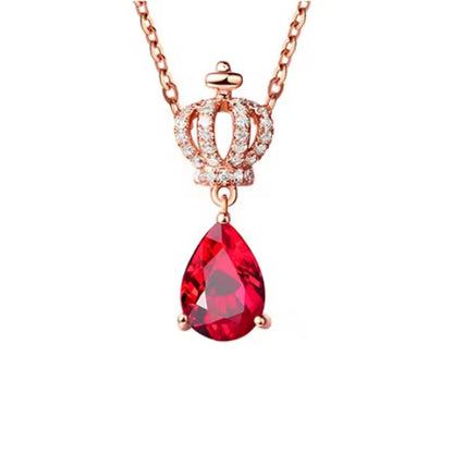 14k Rose Gold Red Ruby Gemstone Pendant Necklace