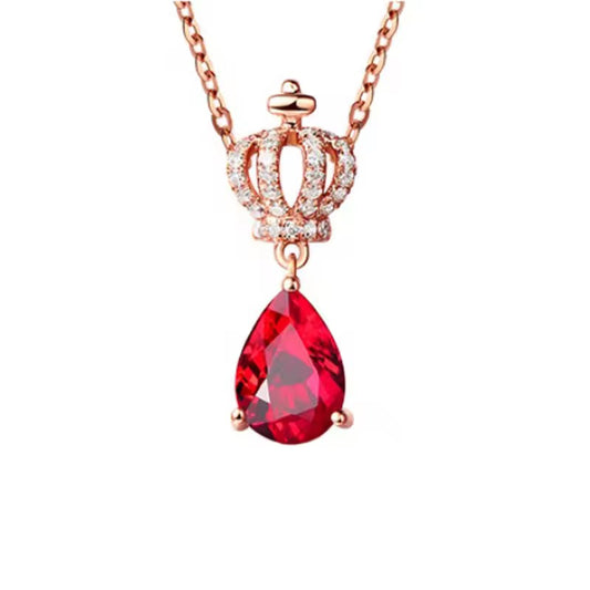 14k Rose Gold Red Ruby Gemstone Pendant Necklace
