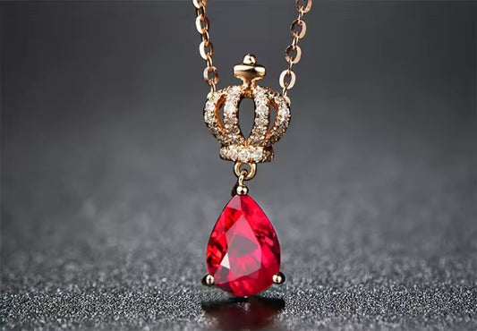 14k Rose Gold Red Ruby Gemstone Pendant Necklace