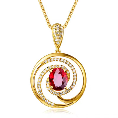 18k Yellow Gold Red Ruby Gemstone Pendant Necklace