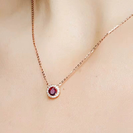 18k Rose Gold Red Ruby Gemstone Pendant Necklace