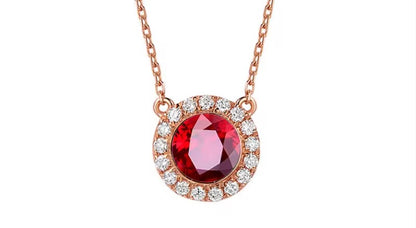 18k Rose Gold Red Ruby Gemstone Pendant Necklace