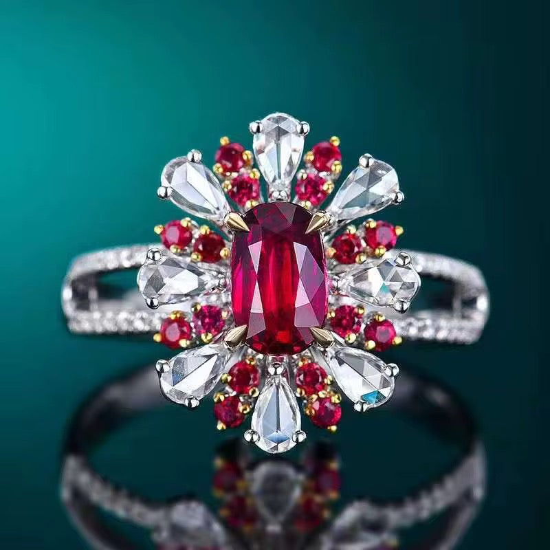 18k White Gold Red Ruby Gemstone Engagement Ring