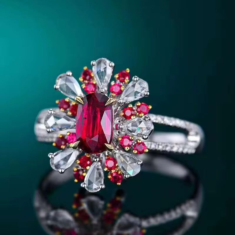 18k White Gold Red Ruby Gemstone Engagement Ring