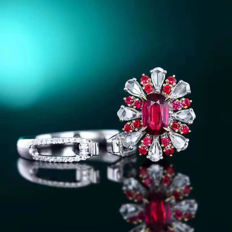 18k White Gold Red Ruby Gemstone Engagement Ring