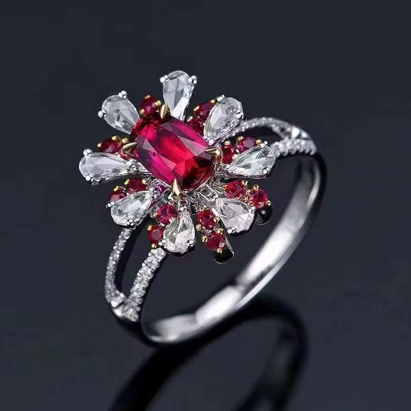 18k White Gold Red Ruby Gemstone Engagement Ring