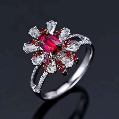 18k White Gold Red Ruby Gemstone Engagement Ring
