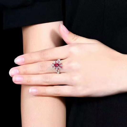18k White Gold Red Ruby Gemstone Engagement Ring