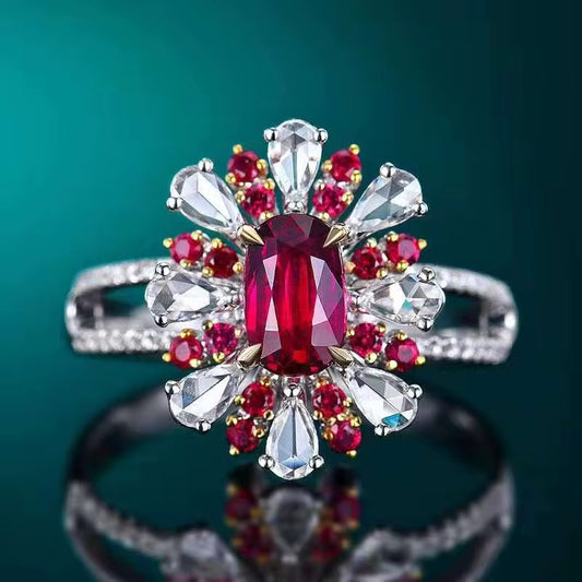 18k White Gold Red Ruby Gemstone Engagement Ring
