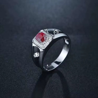 18k White Gold Pigeon Blood Red Ruby Gemstone Men’s Luxury Ring