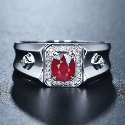 18k White Gold Pigeon Blood Red Ruby Gemstone Men’s Luxury Ring