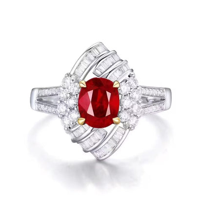 18k White Gold Pigeon Blood Red Ruby Gemstone Diamond Engagement Ring